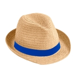 Chapeau en papier beige unisexe avec ruban avec logo Dominica couleur bleu roi