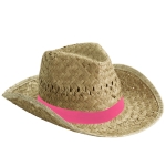 Chapeau de paille personnalisé de ton clair pour la plage Indiana couleur fuchsia