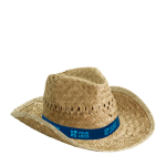 Chapeau de paille personnalisé de ton clair pour la plage Indiana couleur bleu marine avec zone d'impression