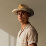 Chapeau de paille promotionnel de ton clair pour la plage couleur naturel quatrième vue