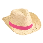 Chapeau de paille pour l'été avec ruban de couleur personnalisé Cancun couleur fuchsia