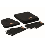 Ensemble 3 pièces en RPET avec logo : bonnet, écharpe et gants Winter couleur noir