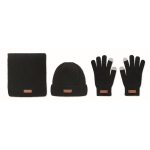 Ensemble 3 pièces en RPET avec logo : bonnet, écharpe et gants Winter couleur noir deuxième vue
