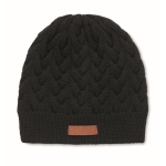 Bonnet tricoté en RPET avec logo imprimable sur étiquette RPET couleur noir