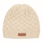 Bonnet tricoté en RPET avec logo imprimable sur étiquette RPET couleur beige