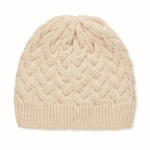 Bonnet tricoté en RPET avec logo imprimable sur étiquette RPET couleur beige deuxième vue