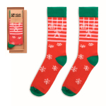 Chaussettes publicitaires à motifs de Noël taille 38-42 Joyful couleur rouge vue avec zone d'impression