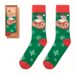 Chaussettes de Noël dans étui cadeau grande taille 43-46 Joyful couleur vert vue avec zone d'impression