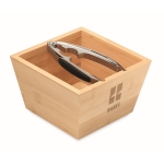 Bol en bambou avec logo et casse-noix métallique incorporé couleur bois vue principale