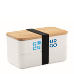 Lunch box double en bambou avec séparateur interne Duo Compact vue avec zone d'impression