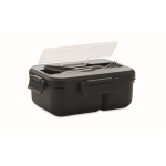Lunch box en PP à deux niveaux et set de couverts All-in-one couleur noir deuxième vue