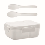 Lunch box en PP à deux niveaux et set de couverts All-in-one couleur blanc