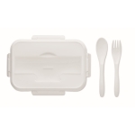 Lunch box en PP à deux niveaux et set de couverts All-in-one couleur blanc troisième vue
