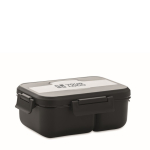 Lunch box en PP à deux niveaux et set de couverts All-in-one vue avec zone d'impression
