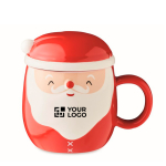 Tasse Père Noël promotionnelle avec couvercle 370ml Happy Santa couleur rouge vue avec zone d'impression