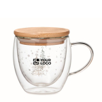Tasse de style Noël avec couvercle en bambou 220ml Christmas Forest couleur transparent vue avec zone d'impression