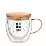Tasse en verre avec motifs étoiles et couvercle 220ml Christmas Sky couleur transparent vue avec zone d'impression