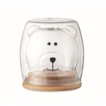 Tasse en verre à tête d'ours et couvercle en bambou 260ml Teddy Bear couleur transparent troisième vue