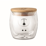 Tasse en verre à tête d'ours et couvercle en bambou 260ml Teddy Bear couleur transparent vue principale
