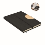 Carnet rigide avec support téléphone A5 avec pages lignées Support Eco couleur noir