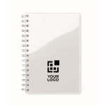 Carnets personnalisés recyclés A5 avec des pages lignées Colors RPET couleur blanc vue avec zone d'impression