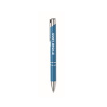 Stylo personnalisés en alu recyclé avec encre bleue Aster Recycled couleur turquoise vue avec zone d'impression