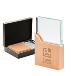 Plaque ou trophée en verre sur socle en bois Commemorative vue avec zone d'impression