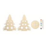 Sapin de Noël en bois personnalisable avec aquarelles et pinceau Paint couleur bois deuxième vue