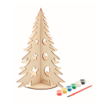 Sapin de Noël en bois personnalisable avec aquarelles et pinceau Paint couleur bois vue avec zone d'impression
