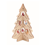 Ensemble petit sapin de Noël et 10 décorations Xmas couleur bois vue avec zone d'impression