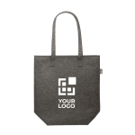 Sac promotionnel en feutre RPET avec longues poignées couleur gris foncé vue avec zone d'impression