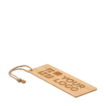 Marque-page rectangulaire en bambou avec cordon de merchandising Novel couleur bois vue avec zone d'impression