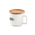 Tasse en céramique avec couvercle en bambou de 230 ml Small Cover couleur blanc image avec logo