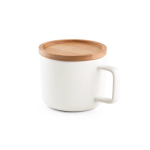 Tasse en céramique avec couvercle en bambou de 230 ml Small Cover couleur blanc