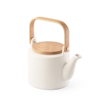 Théière en céramique avec couvercle et anse en bambou 700ml Home couleur blanc cassé