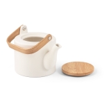 Théière en céramique avec couvercle et anse en bambou 700ml Home couleur blanc cassé troisième vue