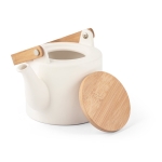 Théière en céramique avec couvercle et anse en bambou 700ml Home couleur blanc cassé quatrième vue