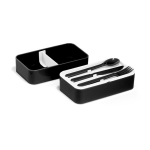 Lunch box plastique double avec séparateur et couverts 1,36L Duo Gusto couleur noir troisième vue