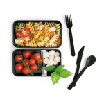 Lunch box plastique double avec séparateur et couverts 1,36L Duo Gusto couleur noir quatrième vue