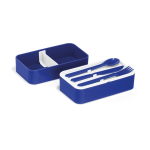 Lunch box plastique double avec séparateur et couverts 1,36L Duo Gusto couleur bleu troisième vue