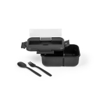 Lunch box en PP à deux niveaux et set de couverts All-in-one couleur noir troisième vue