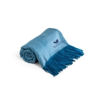 Couverture publicitaire en acrylique avec franges douces 270 g/m² Sofa couleur bleu image avec logo 2