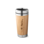 Tasse de voyage en bambou et inox avec couvercle coulissant 500ml couleur naturel image avec logo