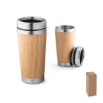 Tasse de voyage en bambou et inox avec couvercle coulissant 500ml diverses couleurs