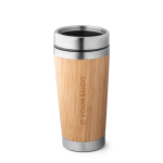 Tasse de voyage en bambou et inox avec couvercle coulissant 500ml avec zone d'impression
