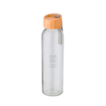 Gourde en verre avec bouchon bambou et bande 600 ml Crystal Geometric couleur transparent avec zone d'impression