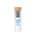 Bouteille en verre avec infuseur et double paroi 420ml TeaBoo XL couleur marron avec zone d'impression
