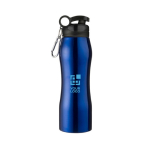 Gourde en acier avec mousqueton et bec 700 ml Inox Sender couleur bleu roi avec zone d'impression