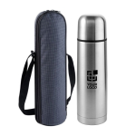 Thermos en inox avec housse et bandoulière 750 ml Shoulder Bag couleur bleu avec zone d'impression