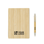 Carnet durable en bambou avec stylo A5 pages lignées EcoBamboo couleur marron avec zone d'impression